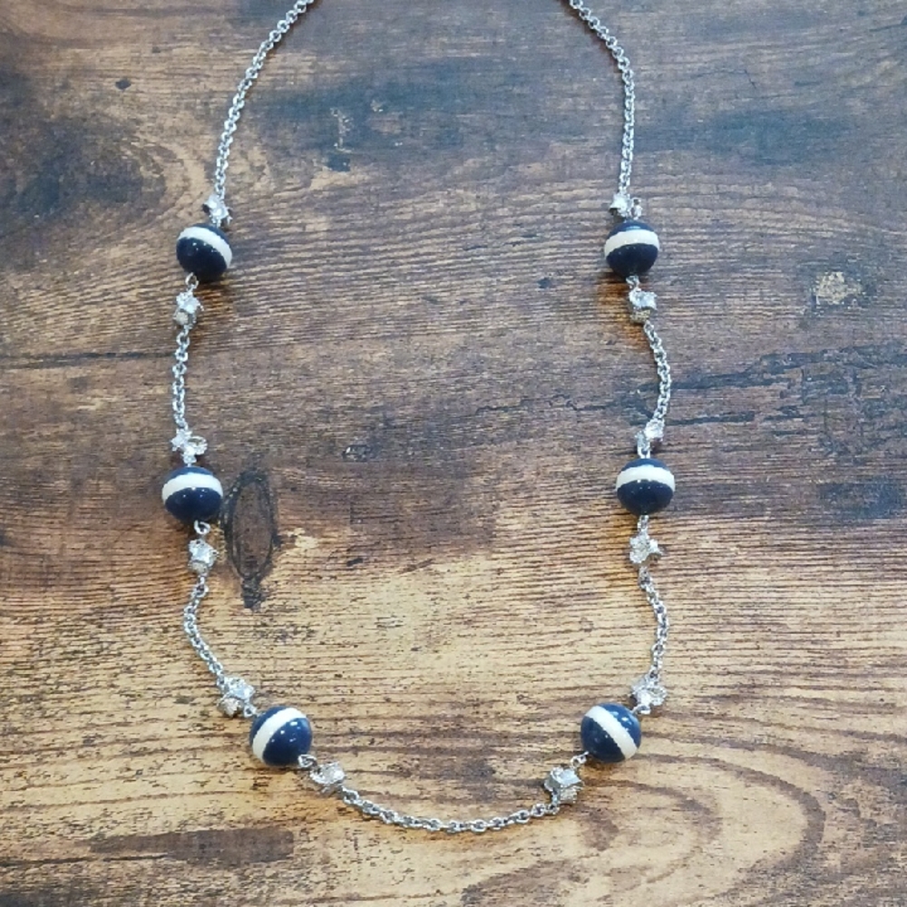 Talbots Silver and Dark Blue Beaded Necklace